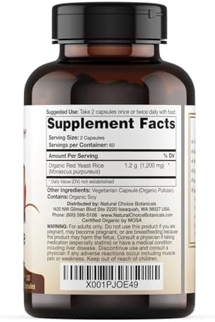 Suplemento de Arroz Rojo de Levadura Orgánico Certificado Natural Choice Botanicals - 120 Cápsulas, Suministro para 2 Meses - imagen 5