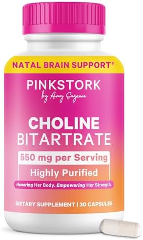 Pink Stork Choline - 550 mg de Bitartrato de Colina de VitaCholine para Mamás Embarazadas y Postparto - Vitamina Prenatal para Salud Cognitiva Fetal - imagen 1
