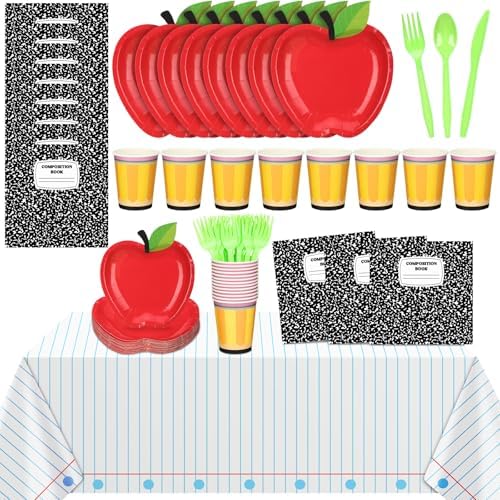 Decoración de Graduación para Jardín de Niños Reallnaive 146 Piezas - Platos de Papel de Manzana, Utensilios Desechables y Manteles para el Aula - imagen 1