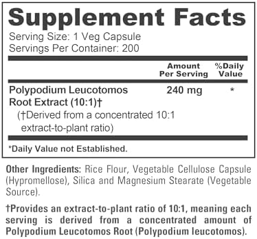 Cápsulas NusaPure de Polypodium Leucotomos, 240 mg, 200 Veganas (Sin OGM, Veganas) - imagen 4