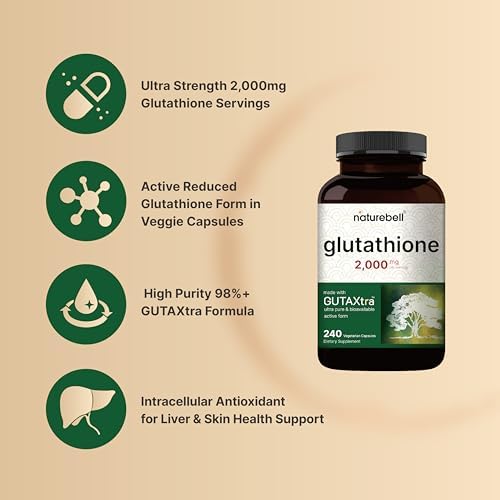 Suplemento de Glutatión NatureBell 2,000mg por Porción, 240 Cápsulas Veganas | 98%+ Pureza Verificada, Glutatión Reducido Bioavailable, Antioxidante - imagen 3