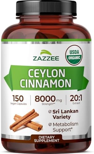 Zazzee Extracto de Canela de Ceilán Orgánico USDA 20:1, 150 Cápsulas Veganas, Suministro para 5 Meses, Apoyo Antioxidante y Metabólico, Hecho en EE. - imagen 1