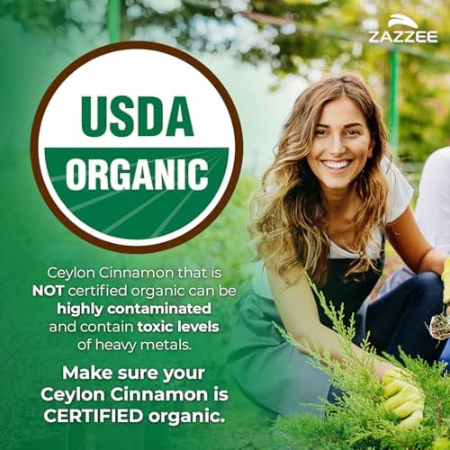 Zazzee Extracto de Canela de Ceilán Orgánico USDA 20:1, 150 Cápsulas Veganas, Suministro para 5 Meses, Apoyo Antioxidante y Metabólico, Hecho en EE. - imagen 2