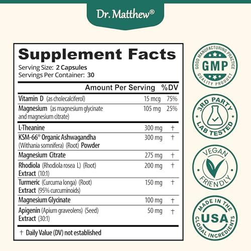 Suplemento Reductor de Cortisol y Soporte Adrenal – Alivio Natural del Estrés con Ashwagandha KSM-66, Magnesio, L-Theanina, Rhodiola, Apigenina, - imagen 7