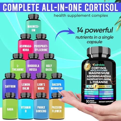 Suplementos de Cortisol para Mujeres Adndale. Ashwagandha con Magnesio Glicinato, L-Teanina y Más. Reductor de Cortisol - 90 Cápsulas - imagen 6