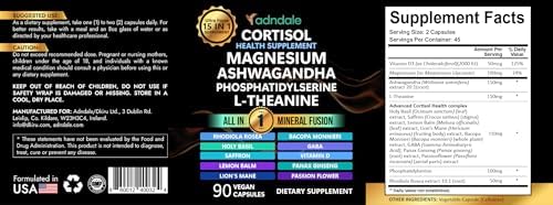 Suplementos de Cortisol para Mujeres Adndale. Ashwagandha con Magnesio Glicinato, L-Teanina y Más. Reductor de Cortisol - 90 Cápsulas - imagen 7