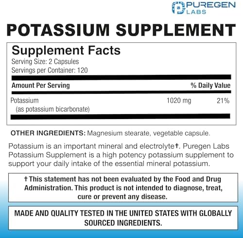 Suplemento de Bicarbonato de Potasio Puregen Labs 1020 mg | No GMO | Libre de Gluten | 240 Cápsulas Vegetarianas - imagen 2
