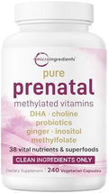 Vitaminas Prenatales Micro Ingredients para Mujeres | 38 en 1 con Folato, DHA, Colina, Hierro, Probióticos, Inositol y Vitaminas C, D, B | Sin - imagen 1
