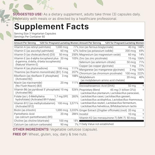 Vitaminas Prenatales Micro Ingredients para Mujeres | 38 en 1 con Folato, DHA, Colina, Hierro, Probióticos, Inositol y Vitaminas C, D, B | Sin - imagen 2
