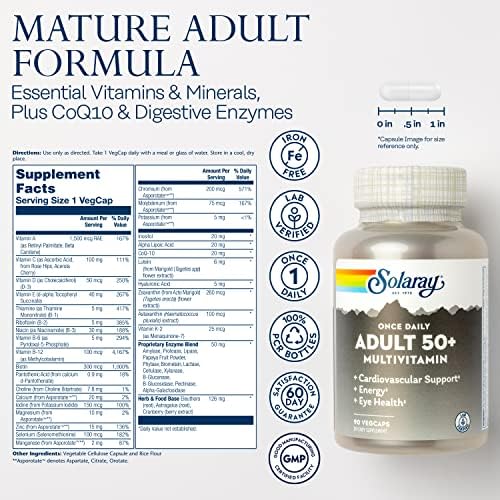 Multivitamínico Completo Solaray Once Daily Adulto 50+ para Hombres y Mujeres, 90 VegCaps, Energía, Corazón, Cerebro e Inmunidad, Sin Hierro - imagen 2