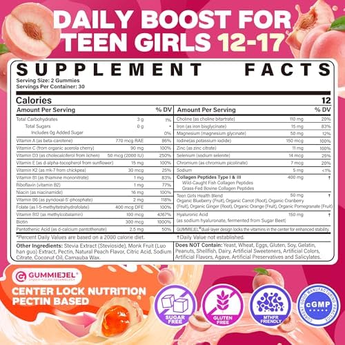 Gomitas Multivitamínicas Metiladas para Chicas Adolescentes de 12 a 17 Años, Methylfolato, Hierro, Colágeno, D3 K2, Magnesio, Zinc, Vitaminas Diarias - imagen 2