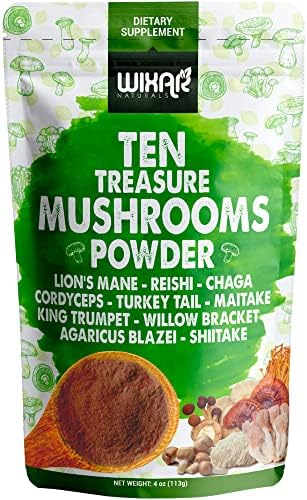 Polvo de Champiñón Wixar - Mezcla de Extracto de Diez Hongos para Café y Batidos - Melena de León, Cola de Pavo, Reishi, Chaga, Shiitake, Cordyceps - - imagen 1