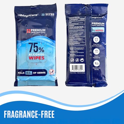 Toallitas Antibacteriales MagiCare 75% Tamaño Viaje, Paquete Grande (10, 20ct, 200ct) - Toallitas Desinfectantes Sin Fragancia para Mano, Limpieza y - imagen 8