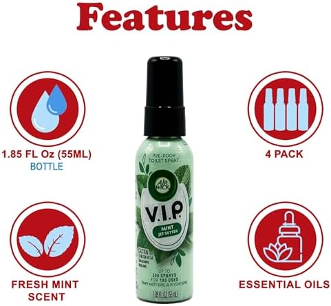 Aerosol Pre-Poop Air Wick V.I.P. Jet Setter de Menta, Tamaño de Viaje, Neutraliza Olores, Aceites Esenciales, Aroma Fresco a Menta, 1.85 Oz (Paquete - imagen 2