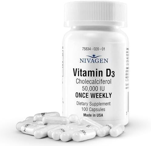 Nivagen Vitamina D3 50,000 UI (1250 mcg) | Dosis Semanal | 100 Cápsulas (100 Semanas, Aproximadamente 2 Años) | Fácil de Tragar | Soporte para - imagen 1