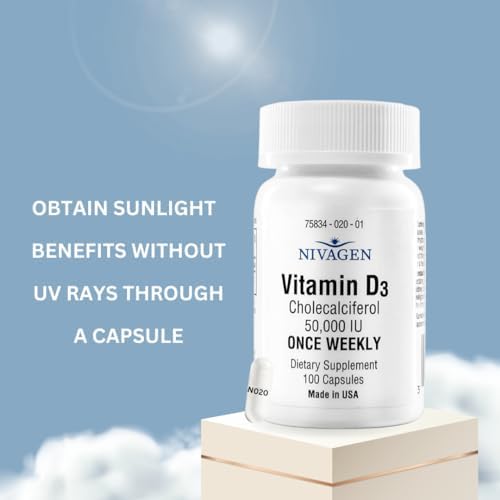 Nivagen Vitamina D3 50,000 UI (1250 mcg) | Dosis Semanal | 100 Cápsulas (100 Semanas, Aproximadamente 2 Años) | Fácil de Tragar | Soporte para - imagen 5