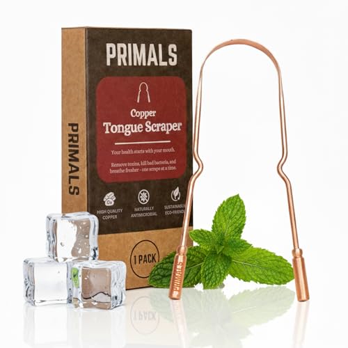 Raspador de Lengua PRIMALS de Cobre - Aliento Fresco y Mejora de la Salud Oral - Limpiador Ayurvédico Natural para Detox Diario - Resistente a la - imagen 1