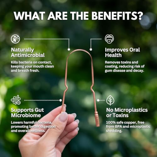 Raspador de Lengua PRIMALS de Cobre - Aliento Fresco y Mejora de la Salud Oral - Limpiador Ayurvédico Natural para Detox Diario - Resistente a la - imagen 2