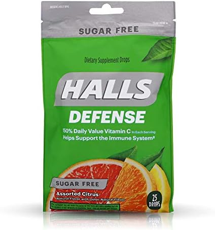 Halls Defense Gotas de Vitamina C Sin Azúcar Cítricos Variados - 25 piezas, Paquete de 4 - imagen 1