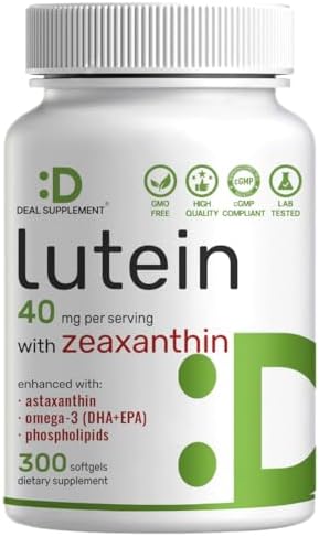 Suplementos de Luteína y Zeaxantina, 40mg por Porción, 300 Softgels – Con Astaxantina, Omega-3 y Fosfolípidos – Sin OGM - imagen 1