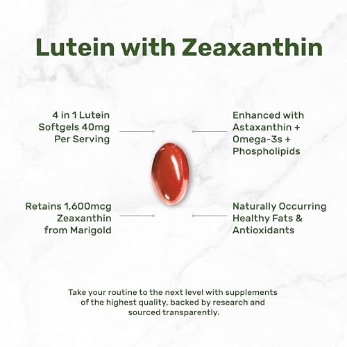 Suplementos de Luteína y Zeaxantina, 40mg por Porción, 300 Softgels – Con Astaxantina, Omega-3 y Fosfolípidos – Sin OGM - imagen 3