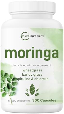 Micro Ingredients Moringa Oleifera | 300 Cápsulas con Mezcla de Supergreens: Pasto de Trigo, Pasto de Cebada, Espirulina y Clorela | Suplemento - imagen 1