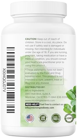 Micro Ingredients Moringa Oleifera | 300 Cápsulas con Mezcla de Supergreens: Pasto de Trigo, Pasto de Cebada, Espirulina y Clorela | Suplemento - imagen 7