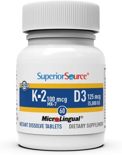 Suplemento Superior Source K2 (MK-7) 100 mcg con D3 (5,000 IU), Tabletas MicroLinguales de Disolución Rápida, 60 Contenidos, Apoyo a Huesos, Corazón - imagen 4