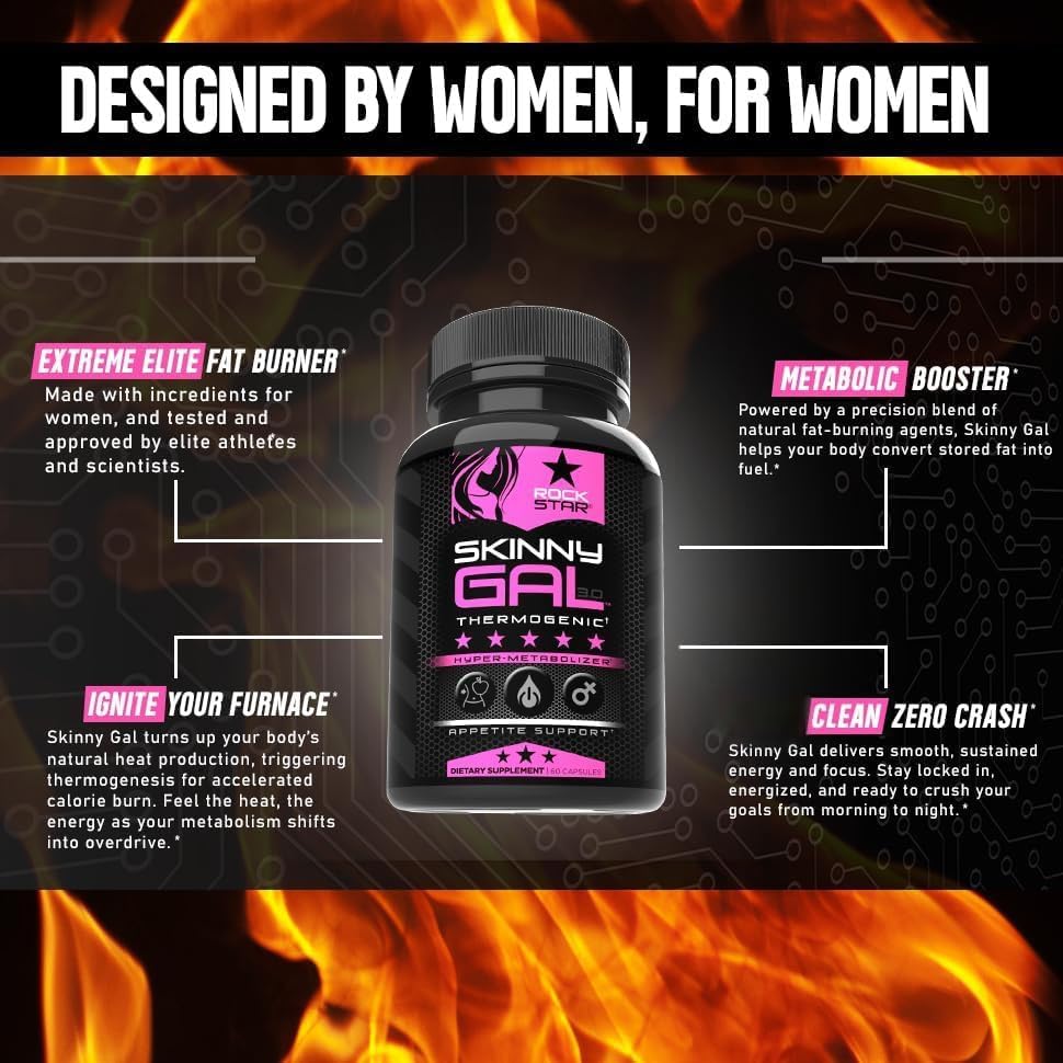 Píldoras para Bajar de Peso para Mujeres – Rockstar Skinny Gal Termogénico, Supresor de Apetito Rápido y Acelerador del Metabolismo, Máxima Potencia, - imagen 4
