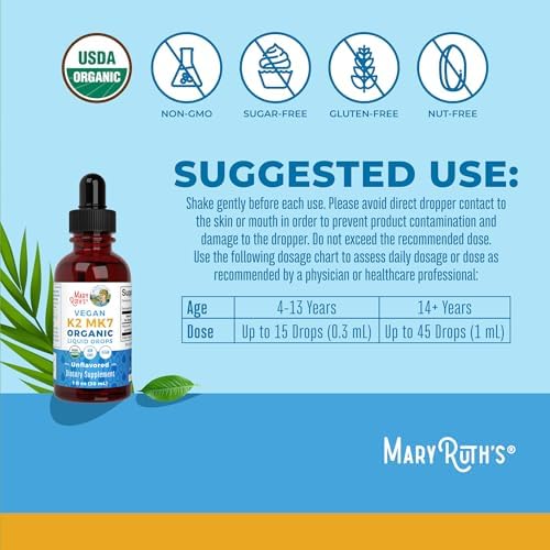 Gotas Líquidas de Vitamina K2 MK7 Orgánica USDA de MaryRuth para Adultos y Niños | Derivadas de Natto | Menaquinona-7 | Vitamina K2 Vegana para la - imagen 3