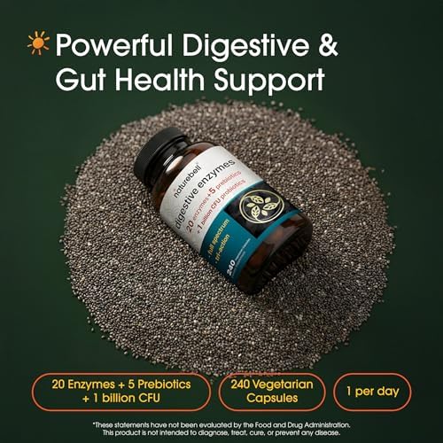 NatureBell Enzimas Digestivas - 240 Cápsulas - Suplemento para la Salud Digestiva con 20 Enzimas, 5 Prebióticos y Mezcla de 10 Probióticos - imagen 2