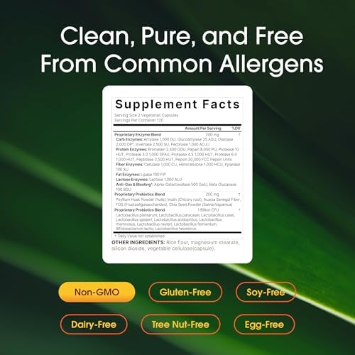 NatureBell Enzimas Digestivas - 240 Cápsulas - Suplemento para la Salud Digestiva con 20 Enzimas, 5 Prebióticos y Mezcla de 10 Probióticos - imagen 3
