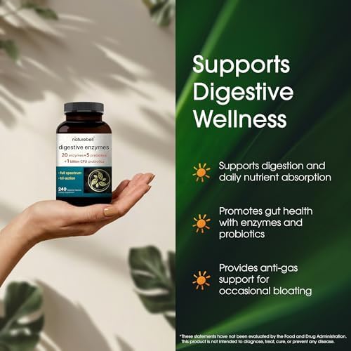NatureBell Enzimas Digestivas - 240 Cápsulas - Suplemento para la Salud Digestiva con 20 Enzimas, 5 Prebióticos y Mezcla de 10 Probióticos - imagen 4