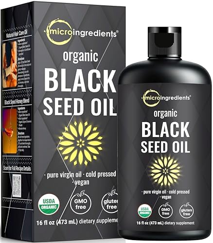 Aceite de Semilla de Nigella Sativa Orgánico Micro Ingredients, Prensado en Frío, 16 fl oz | Rico en Timoquinona y Omega 3 6 9 | Apoyo Inmunológico, - imagen 1