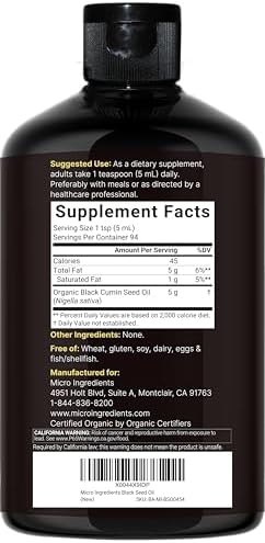 Aceite de Semilla de Nigella Sativa Orgánico Micro Ingredients, Prensado en Frío, 16 fl oz | Rico en Timoquinona y Omega 3 6 9 | Apoyo Inmunológico, - imagen 2