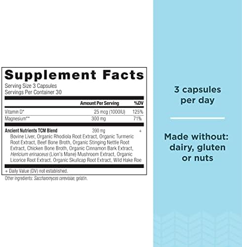Suplemento de Magnesio de Ancient Nutrition, 300mg con Vitamina D para Soporte Inmunológico, Hierbas Adaptogénicas, Activado por Enzimas, Paleo y - imagen 2