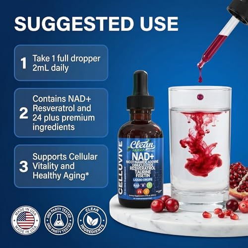 Suplemento Líquido de NAD Liposomal y Resveratrol para Mujeres con Taurina, Fisetina, Semilla de Uva y Más - CelluVive de Clean Nutra 4oz - imagen 6