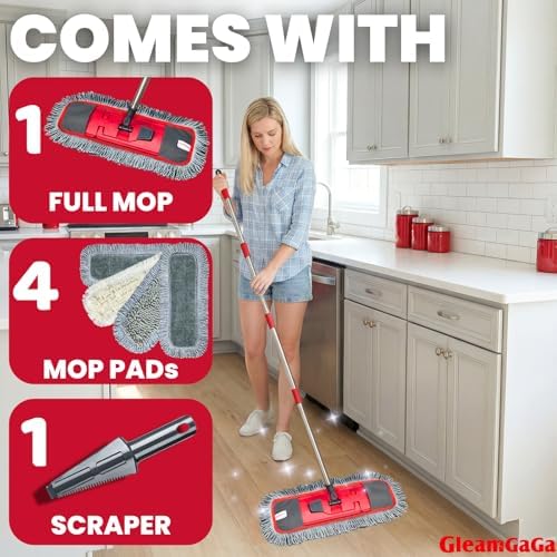 Mopa para Limpieza de Pisos con Sistema de Almohadilla Lavable 4 en 1, Mopa Multiusos Húmeda y Seca con Raspador y Mango de Acero Inoxidable de 62'' - imagen 2