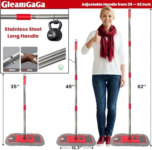 Mopa para Limpieza de Pisos con Sistema de Almohadilla Lavable 4 en 1, Mopa Multiusos Húmeda y Seca con Raspador y Mango de Acero Inoxidable de 62'' - imagen 3
