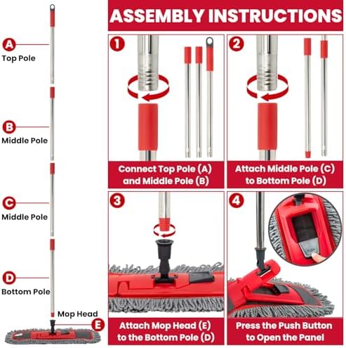 Mopa para Limpieza de Pisos con Sistema de Almohadilla Lavable 4 en 1, Mopa Multiusos Húmeda y Seca con Raspador y Mango de Acero Inoxidable de 62'' - imagen 6
