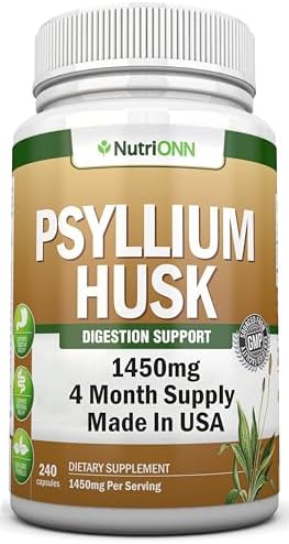 Cápsulas de Psyllium NutriONN - 1450mg por Porción - 240 Cápsulas - Doble Fuerza - Suplemento de Fibra Psyllium Premium - Ideal para Digestión y - imagen 1