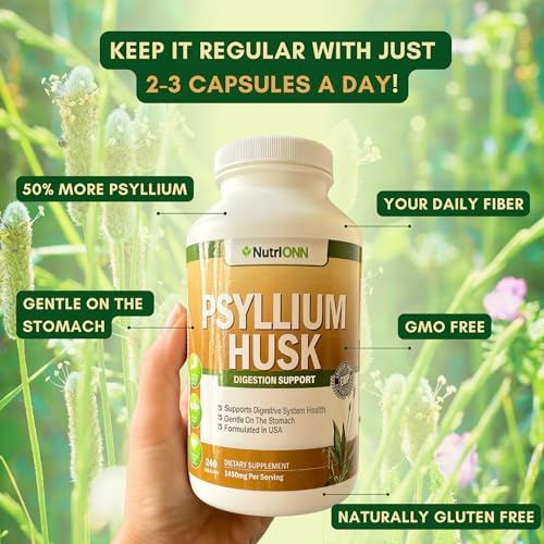 Cápsulas de Psyllium NutriONN - 1450mg por Porción - 240 Cápsulas - Doble Fuerza - Suplemento de Fibra Psyllium Premium - Ideal para Digestión y - imagen 4