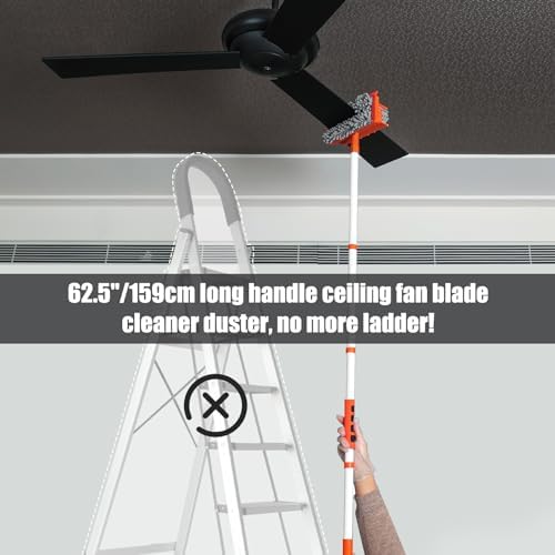 Limpiador de Ventiladores de Techo Qaestfy con Mango Extensible de 62.5'', Herramienta de Limpieza para Aspas de Ventilador, Cabezal de Microfibra - imagen 2
