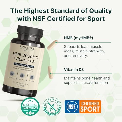 Suplemento VINATURA HMB 3000mg y Vitamina D3 - Defensa Muscular con HMB, Vitamina D3 (1600 IU), Hecho en EE. UU., Probado en Laboratorio y - imagen 2