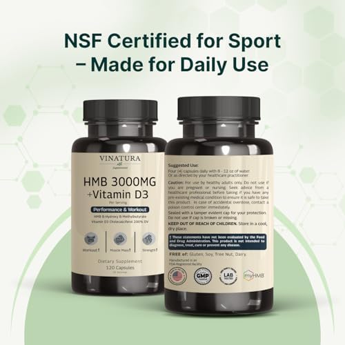 Suplemento VINATURA HMB 3000mg y Vitamina D3 - Defensa Muscular con HMB, Vitamina D3 (1600 IU), Hecho en EE. UU., Probado en Laboratorio y - imagen 8