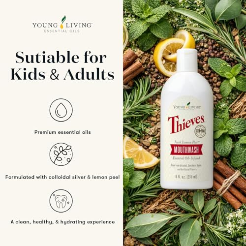 Enjuague Bucal Young Living Thieves Fresh Essence Plus | 8 oz | Sin Alcohol ni Flúor | Enriquecido con Aceites Esenciales | Menta, Romero, Limón y - imagen 4