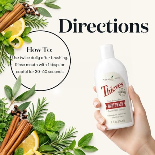 Enjuague Bucal Young Living Thieves Fresh Essence Plus | 8 oz | Sin Alcohol ni Flúor | Enriquecido con Aceites Esenciales | Menta, Romero, Limón y - imagen 5