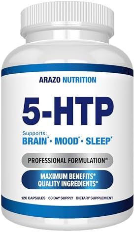 5-HTP 200 MG por Porción con Calcio para Ánimo y Sueño – Apoya un Estado de Ánimo Calmado y Relajado – 99% Alta Pureza – 120 Cápsulas – Arazo - imagen 1