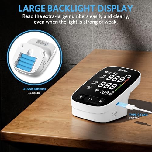 Monitoreo de Presión Arterial BESTEK, Monitor Automático de Brazo para Uso en Casa, Digital con Pantalla LED Grande y Voz, Ajustable (9-17) - imagen 4