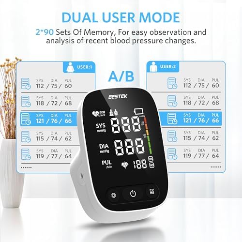 Monitoreo de Presión Arterial BESTEK, Monitor Automático de Brazo para Uso en Casa, Digital con Pantalla LED Grande y Voz, Ajustable (9-17) - imagen 5